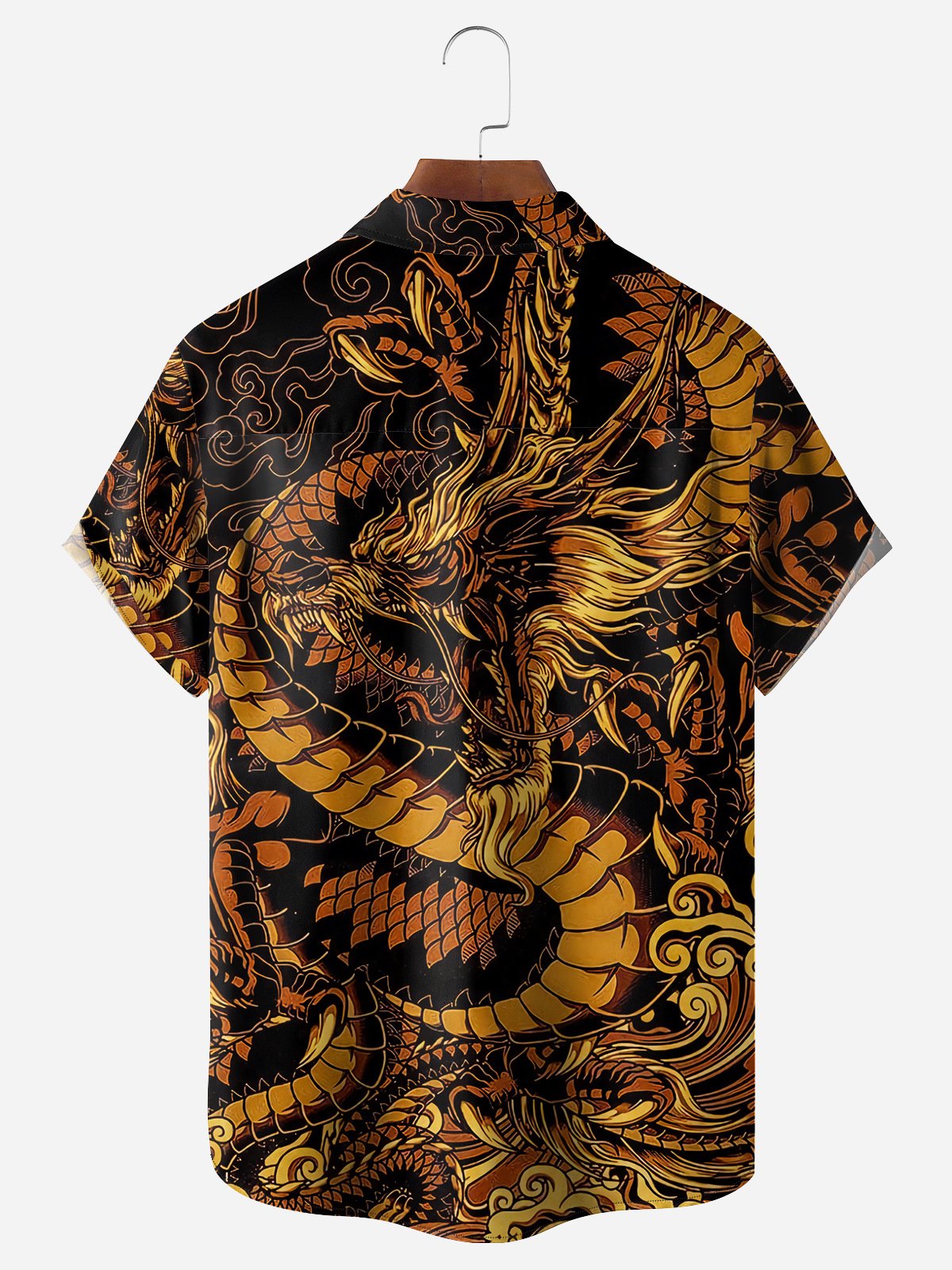 Japanese Dragon Chest Pocket Short Sleeve Casual Shirt
