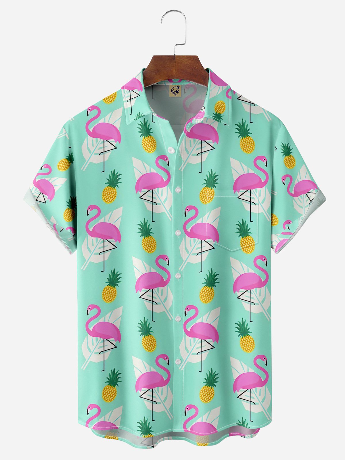 Flamingo Chest Pocket Short Sleeve Hawaiian Shirt