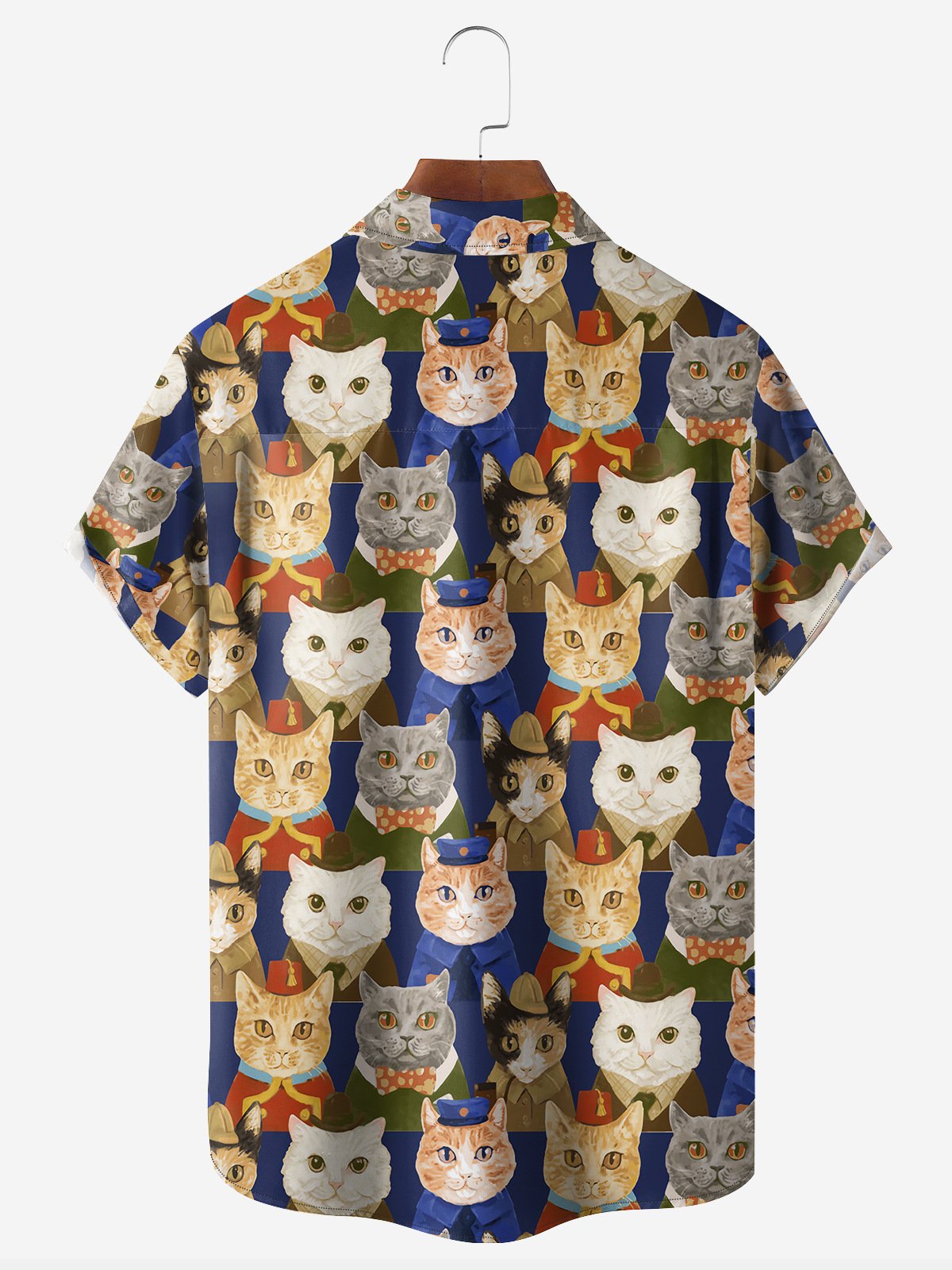 Cat Illustration Chest Pocket Short Sleeve Casual Shirt