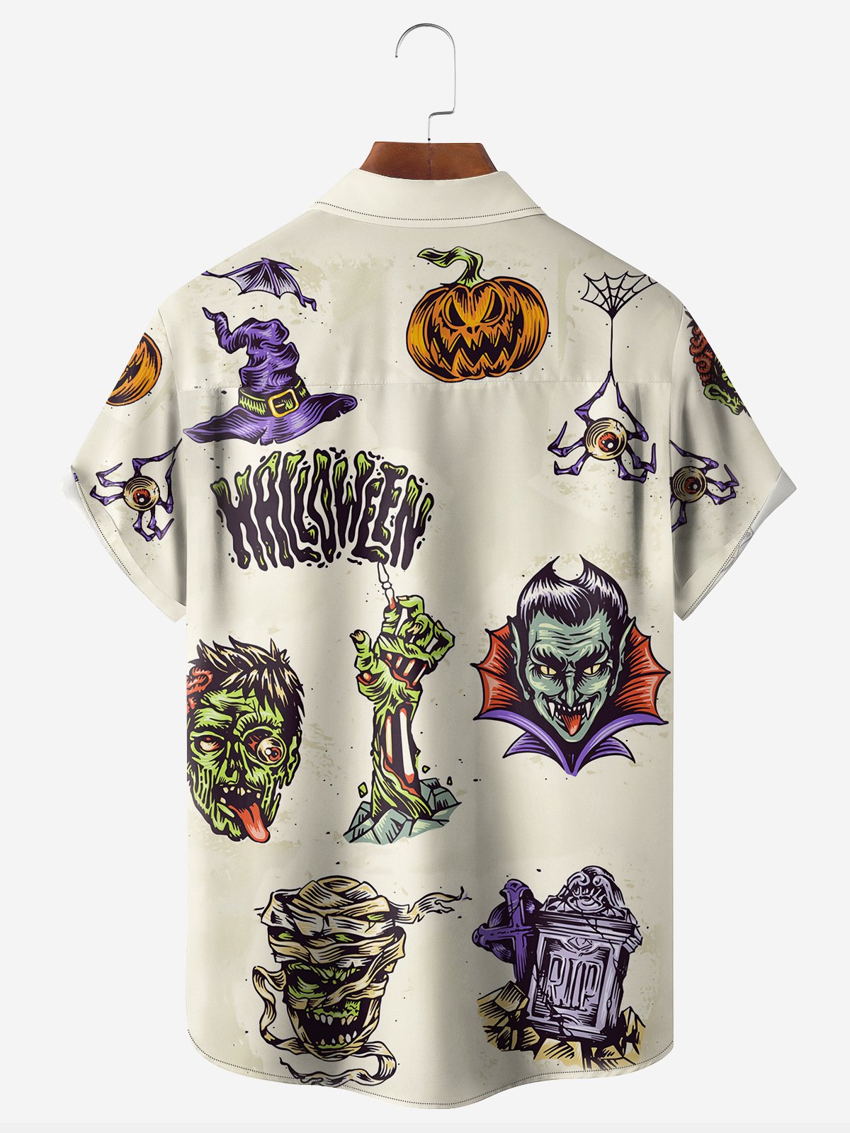 Halloween Zombie Chest Pocket Short Sleeve Casual Shirt