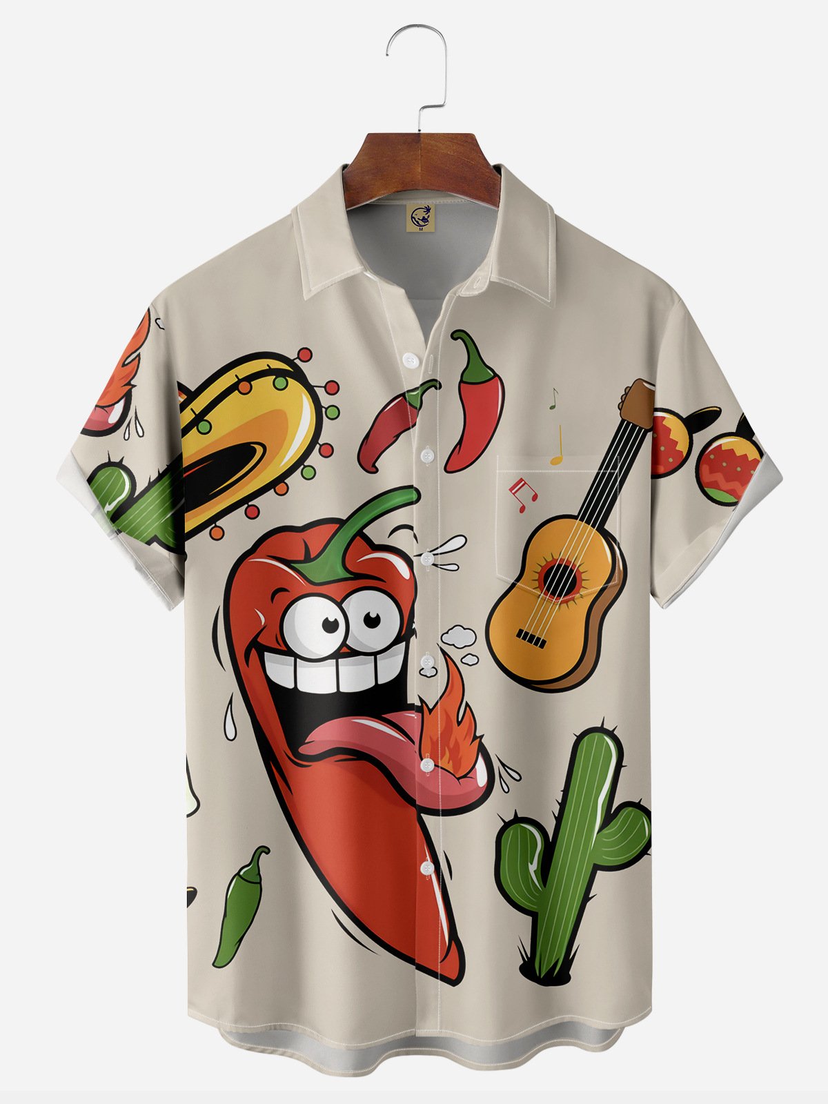 Mexican Culture Chili Chest Pocket Short Sleeve Vacation Shirt