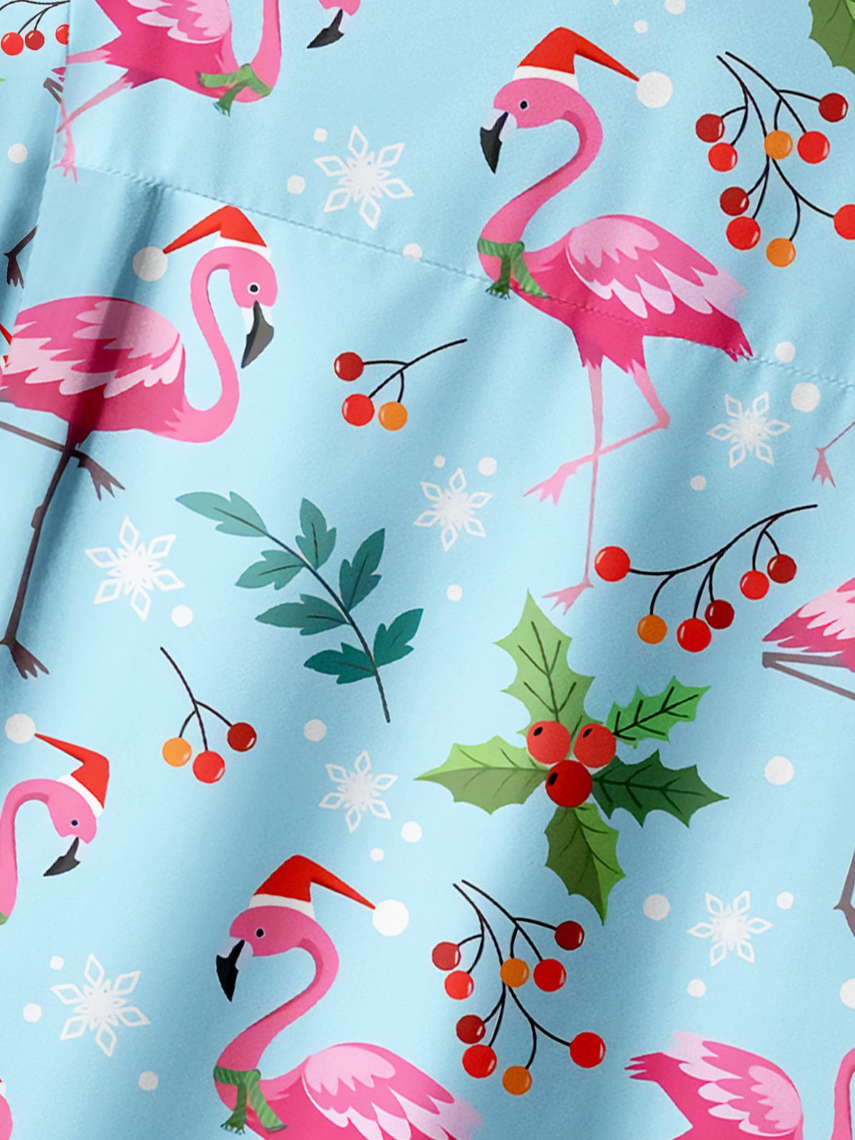 Christmas Flamingo Chest Pocket Short Sleeve Hawaiian Shirt