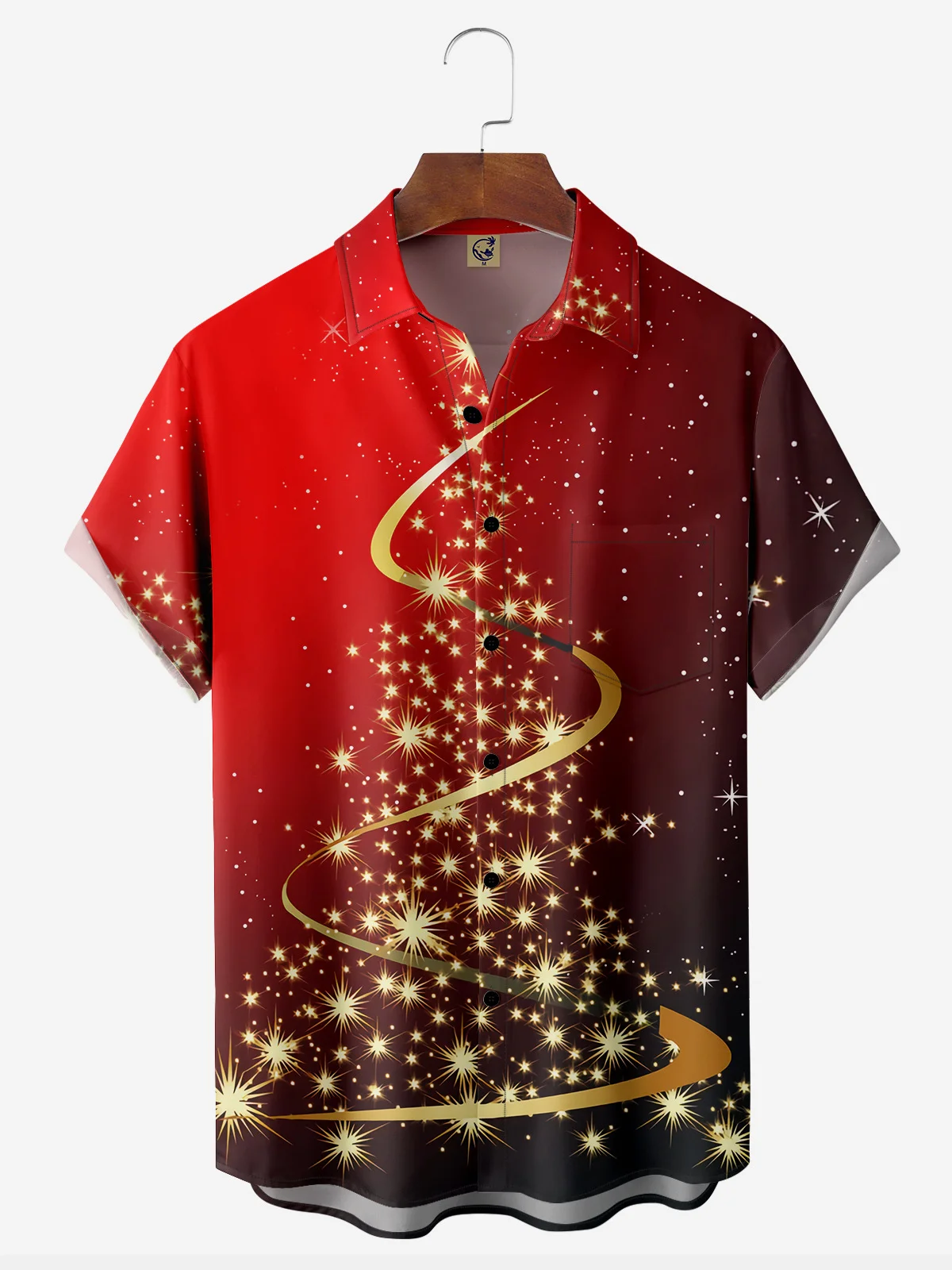 Christmas Tree Chest Pocket Short Sleeve Casual Shirt