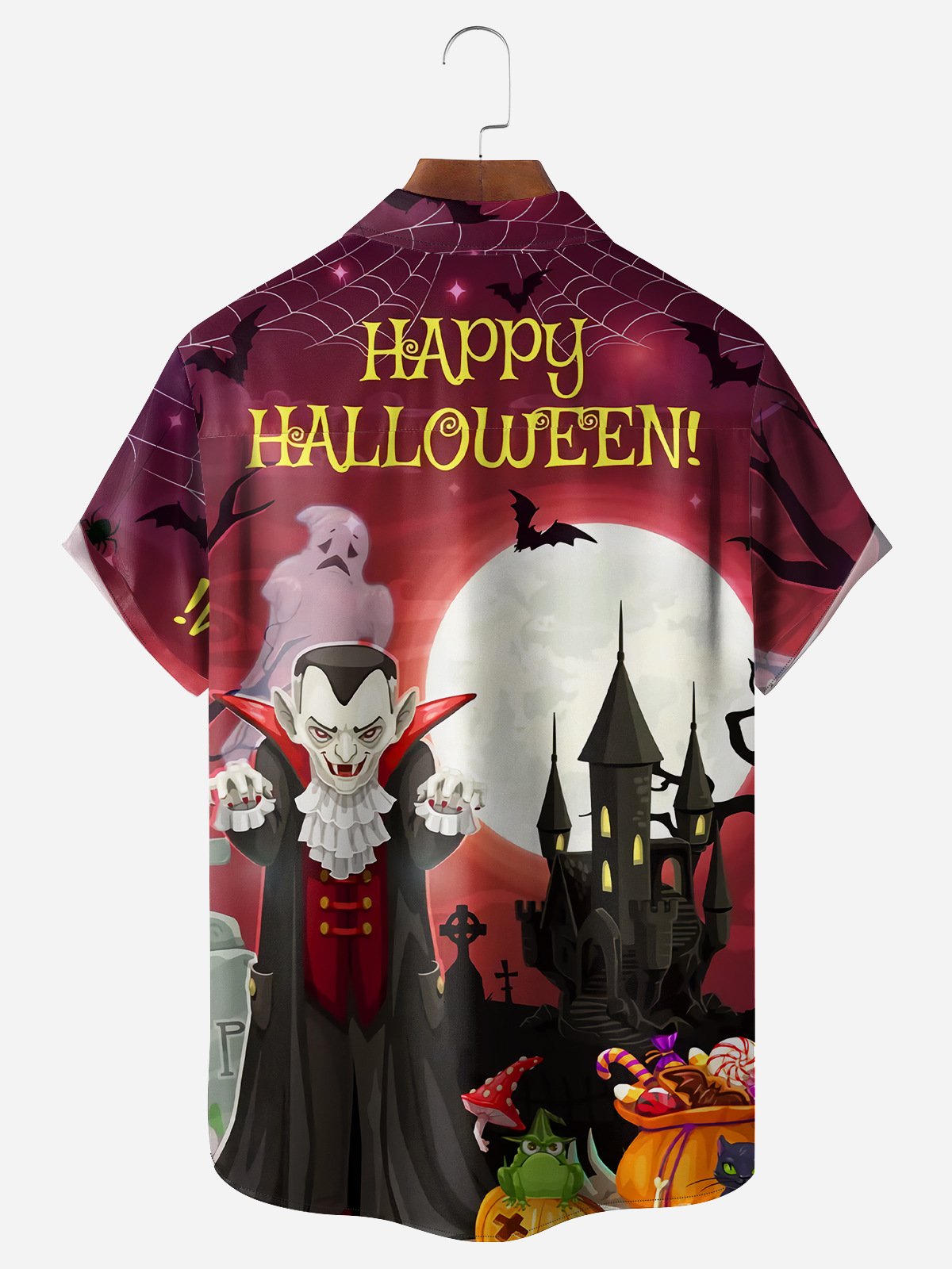 Halloween Vampire Chest Pocket Short Sleeve Casual Shirt