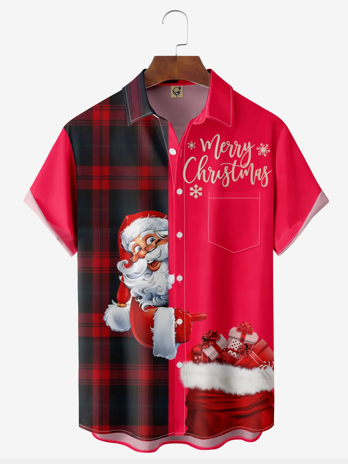 Santa Claus Chest Pocket Short Sleeve Casual Shirt