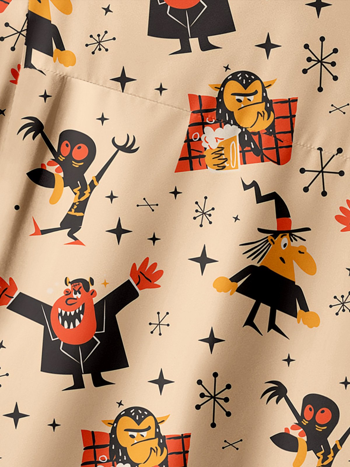 Halloween Monster Pocket Short Sleeve Casual Shirt