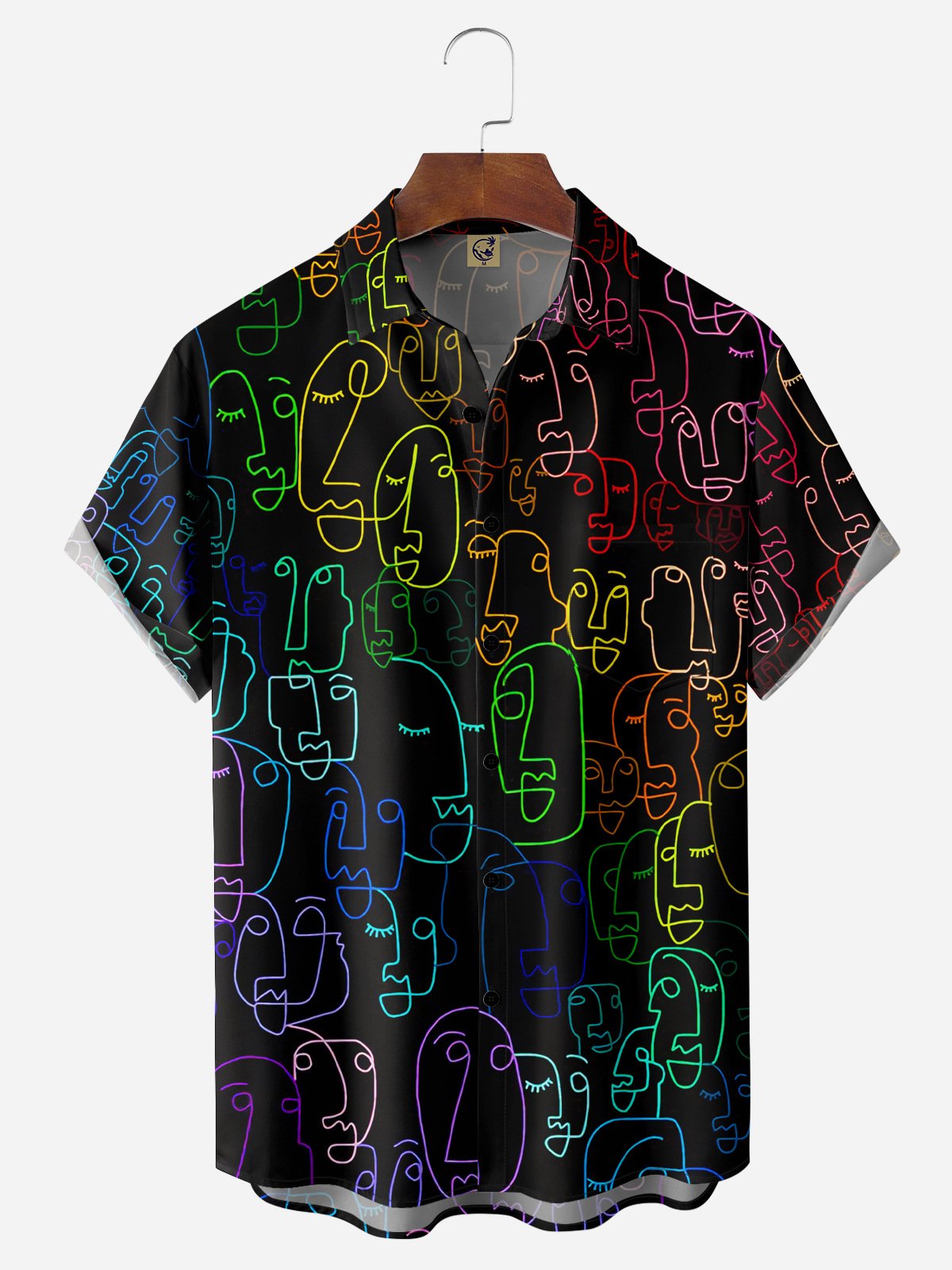 Hardaddy Moisture-Abstract line Drawing Chest Pocket Short Sleeve Casual Neon Party Men's Outfit