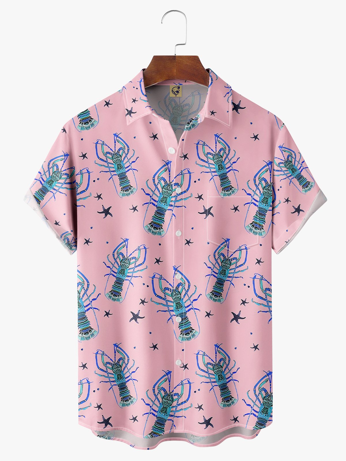 Lobster Chest Pocket Short Sleeve Hawaiian Shirt