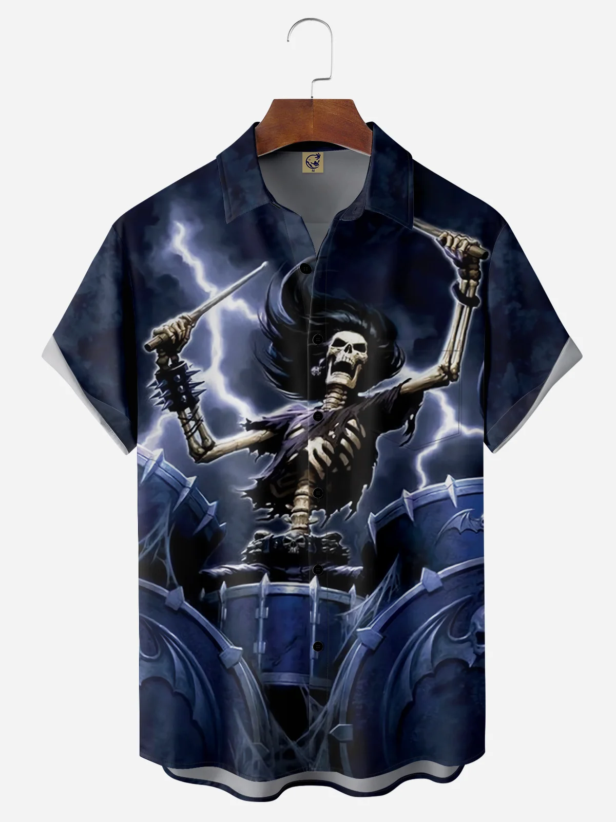 Music Skull Chest Pocket Short Sleeve Shirt