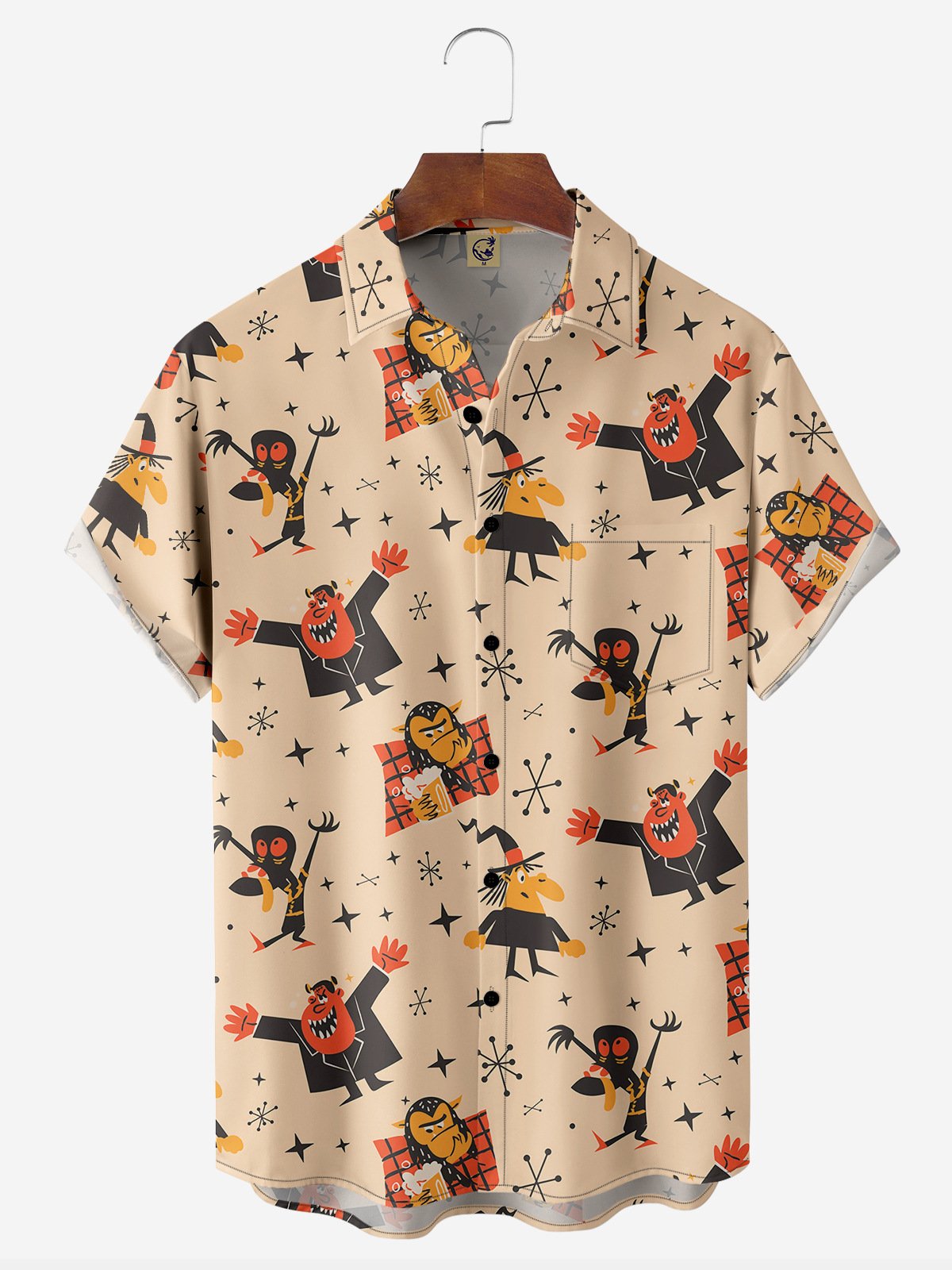 Halloween Monster Pocket Short Sleeve Casual Shirt