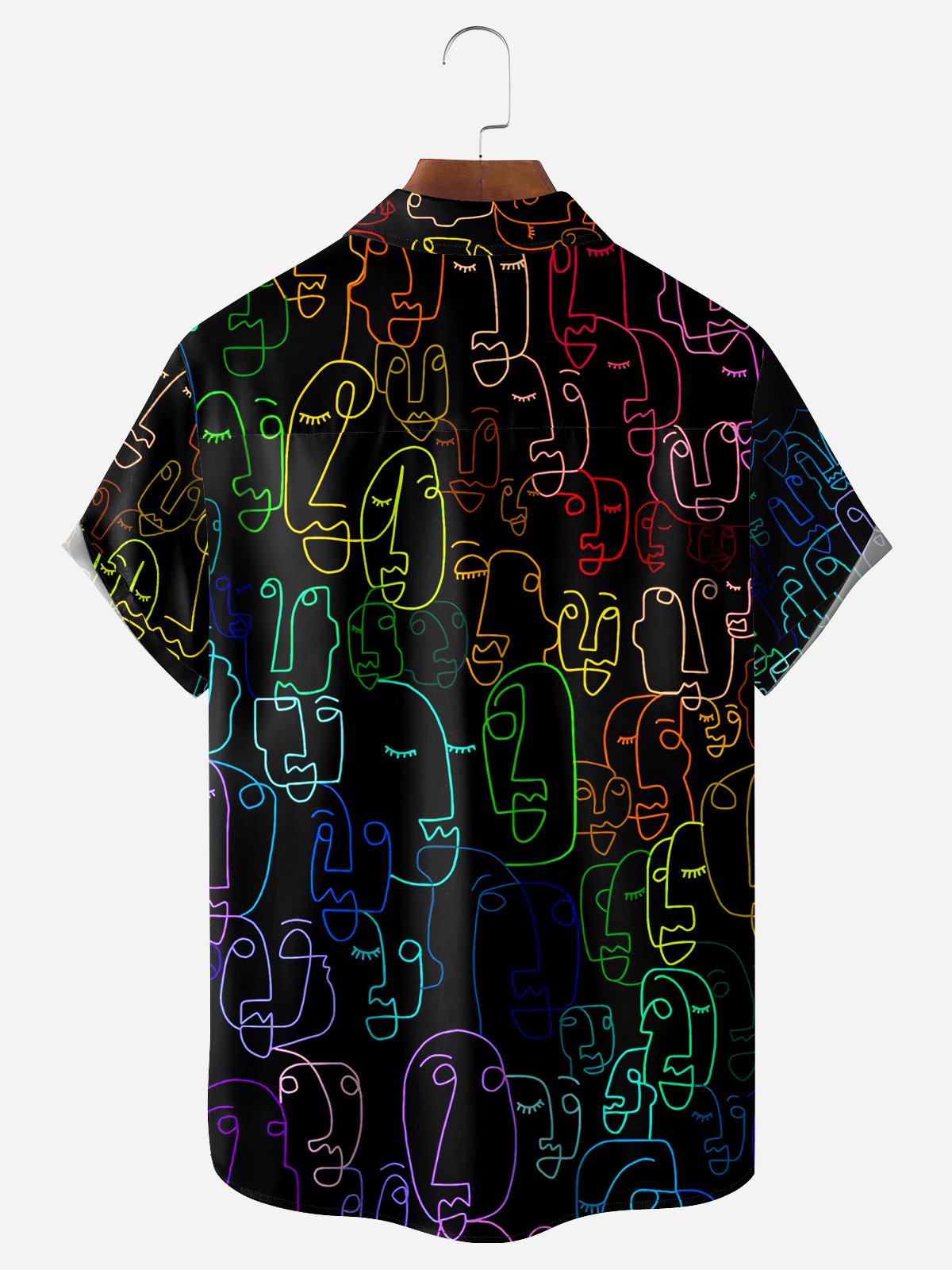 Hardaddy Moisture-Abstract line Drawing Chest Pocket Short Sleeve Casual Neon Party Men's Outfit