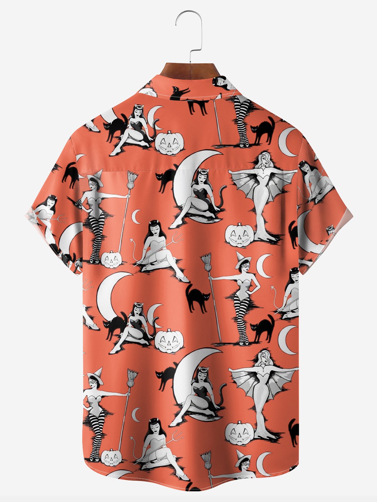 Halloween Witch Chest Pocket Short Sleeve Casual Shirt