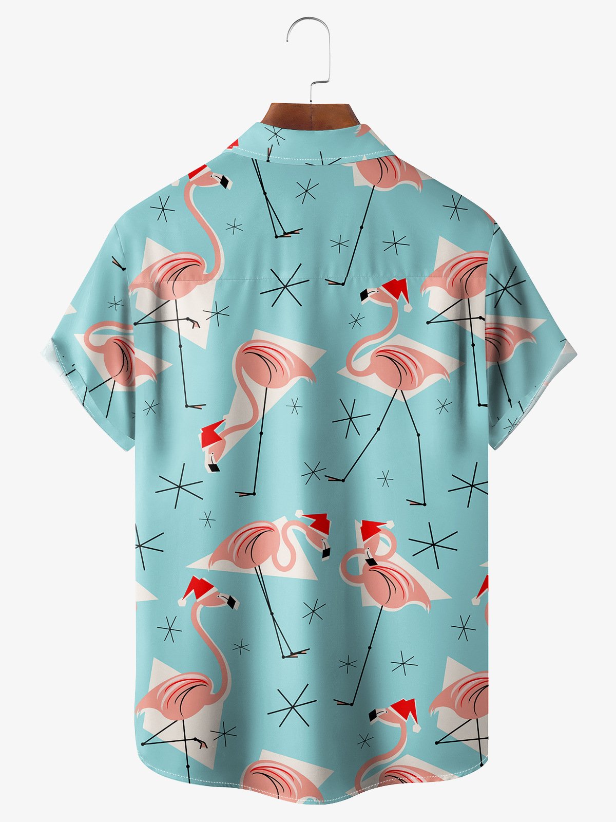 Christmas Flamingo Chest Pocket Short Sleeve Holiday Shirt