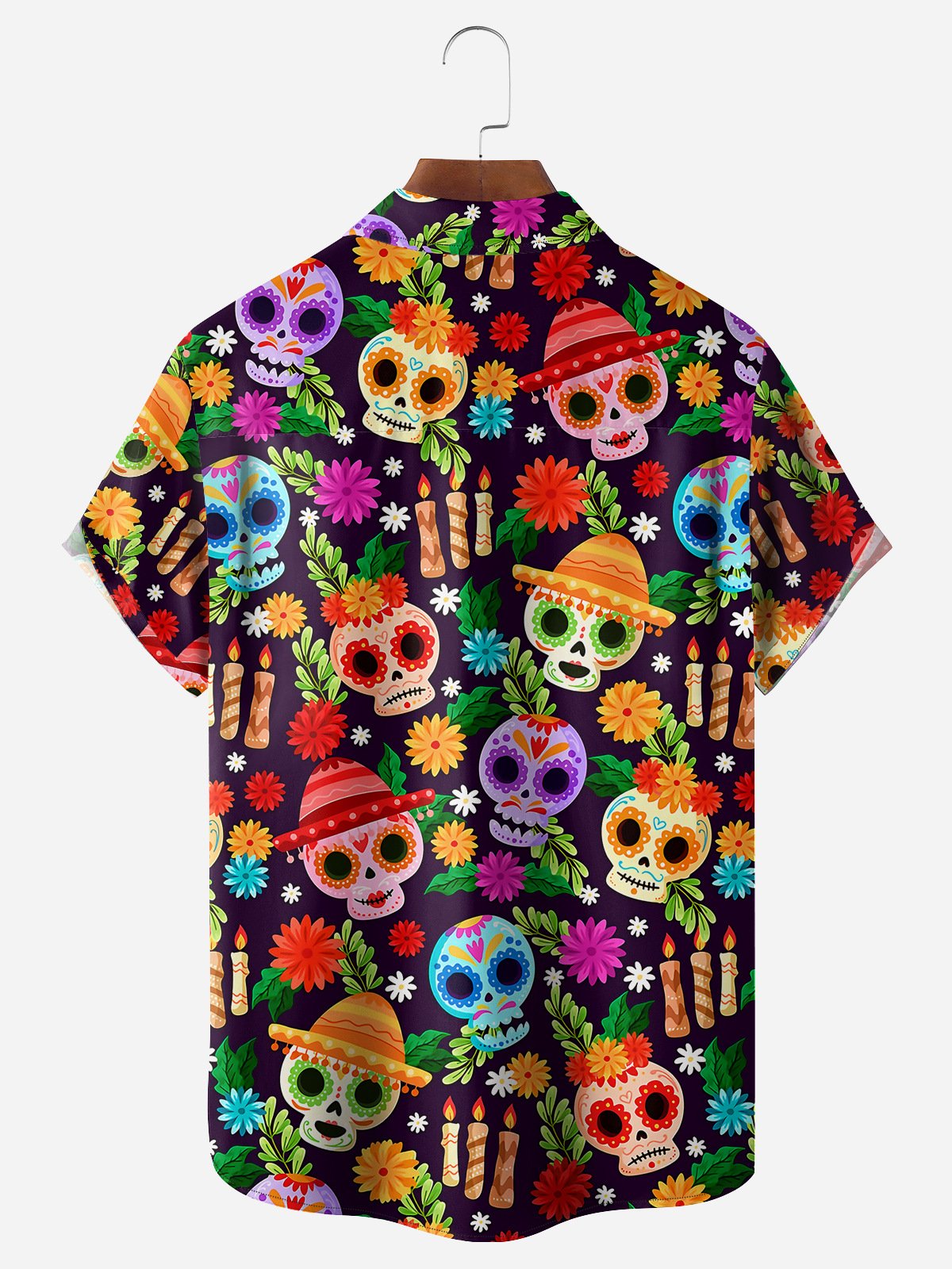 Mexico Independence Day Skull Chest Pocket Short Sleeve Casual Shirt