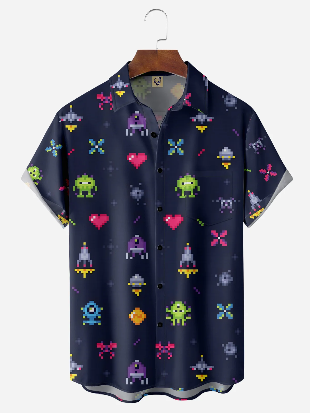 Cartoon Game Chest Pocket Short Sleeve Casual Shirt