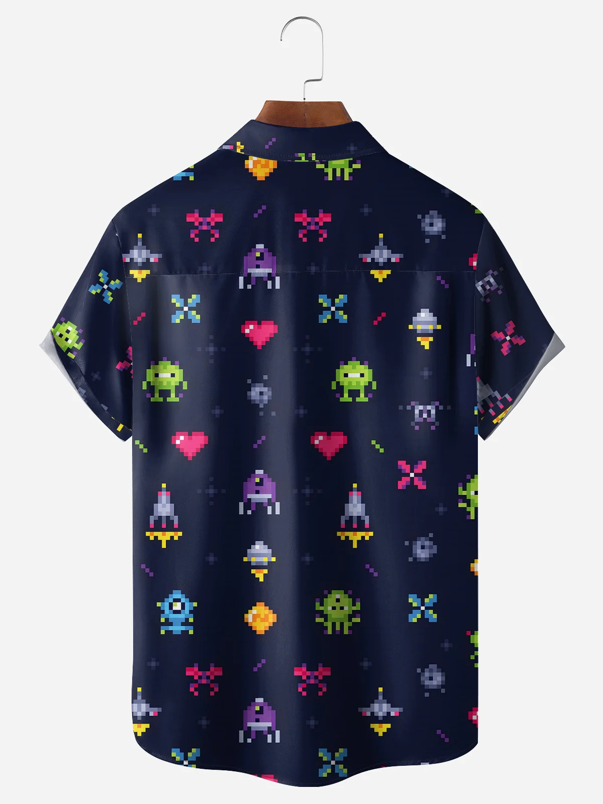 Cartoon Game Chest Pocket Short Sleeve Casual Shirt