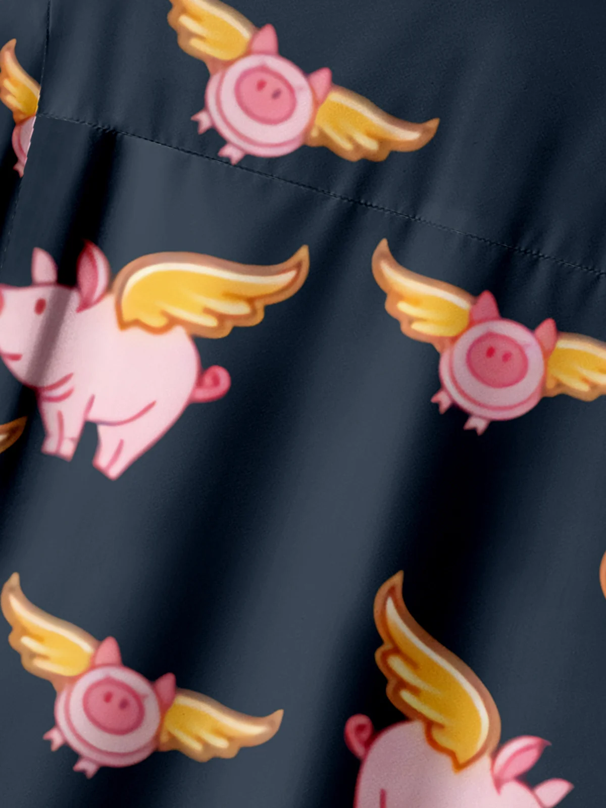 Cartoon Flying Pig Chest Pocket Short Sleeve Casual Shirt