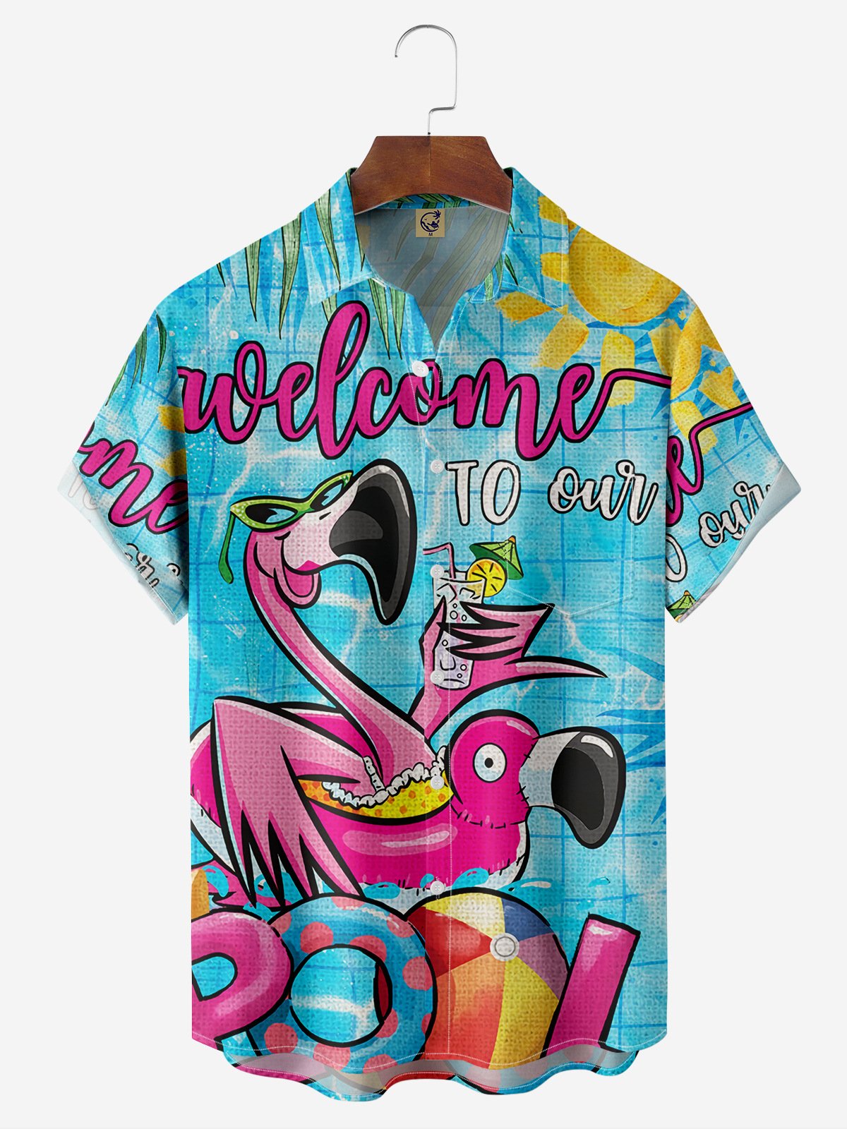 Flamingo Chest Pocket Short Sleeve Hawaiian Shirt