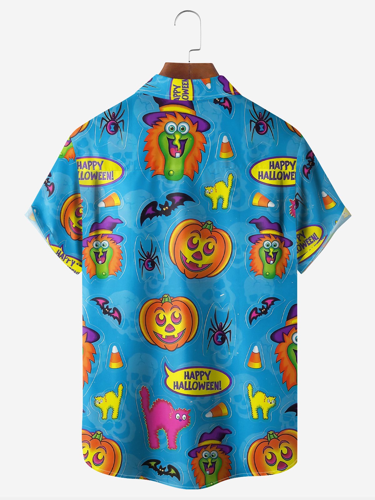 Halloween Puzzles Chest Pocket Short Sleeve Casual Shirt