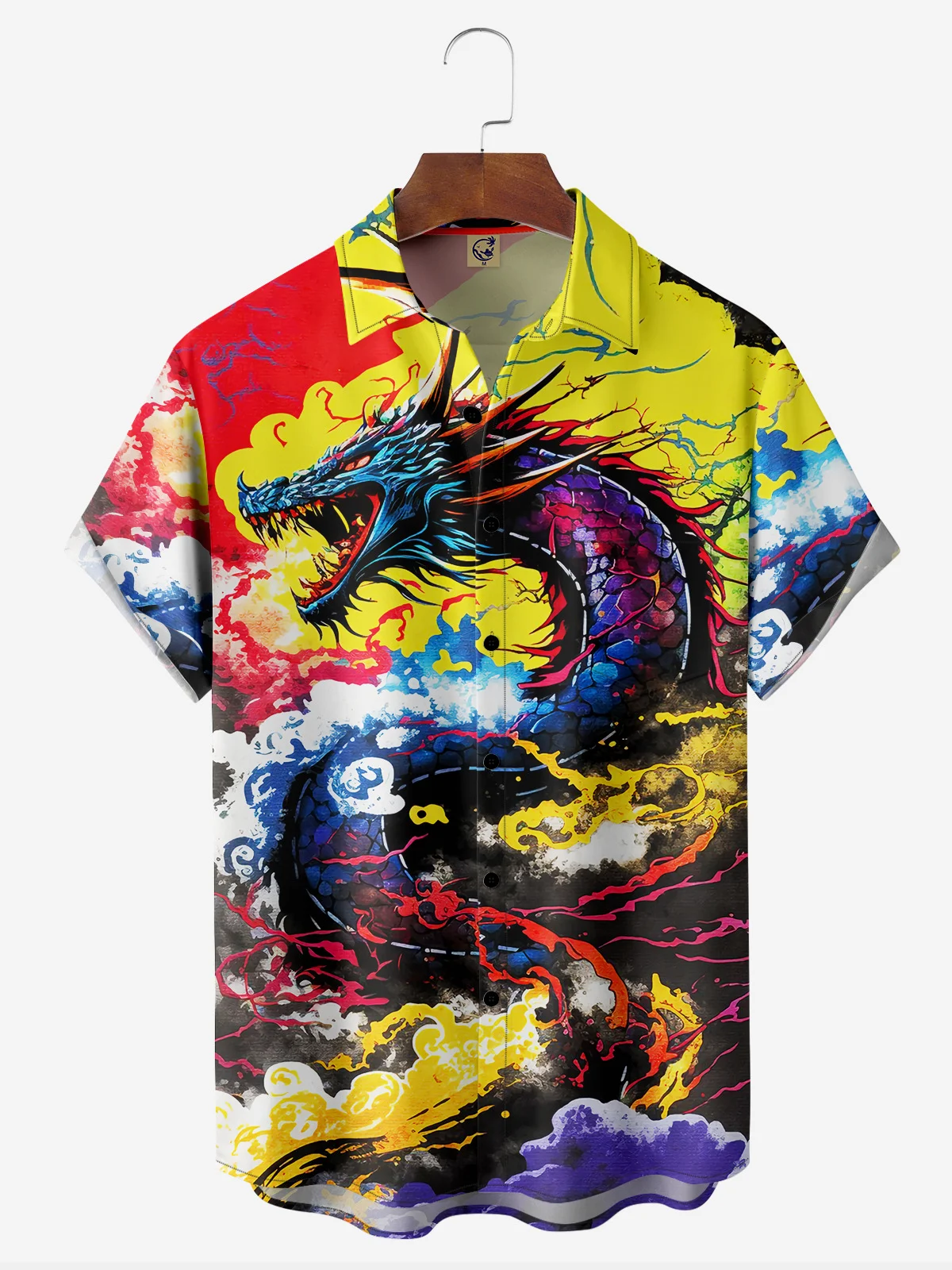 Dragon Chest Pocket Short Sleeve Casual Shirt