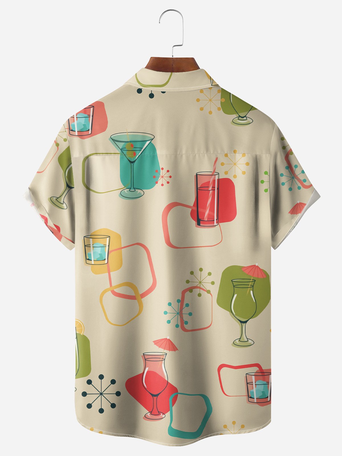 Geometric Cocktail Chest Pocket Short Sleeve Casual Shirt