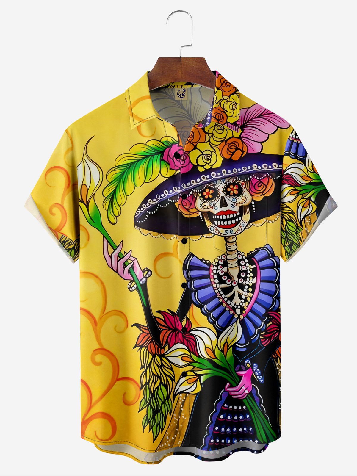 Día de los Muertos Chest Pocket Short Sleeve Hawaiian Shirt