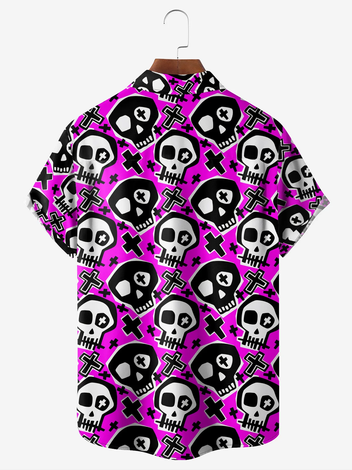 Hardaddy Halloween Skull Chest Pocket Short Sleeve Casual Shirt