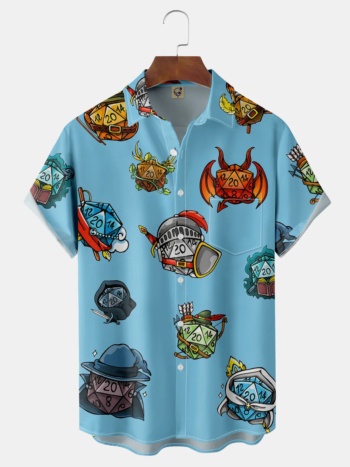 Dice Role Play Game Chest Pocket Short Sleeve Casual Shirt