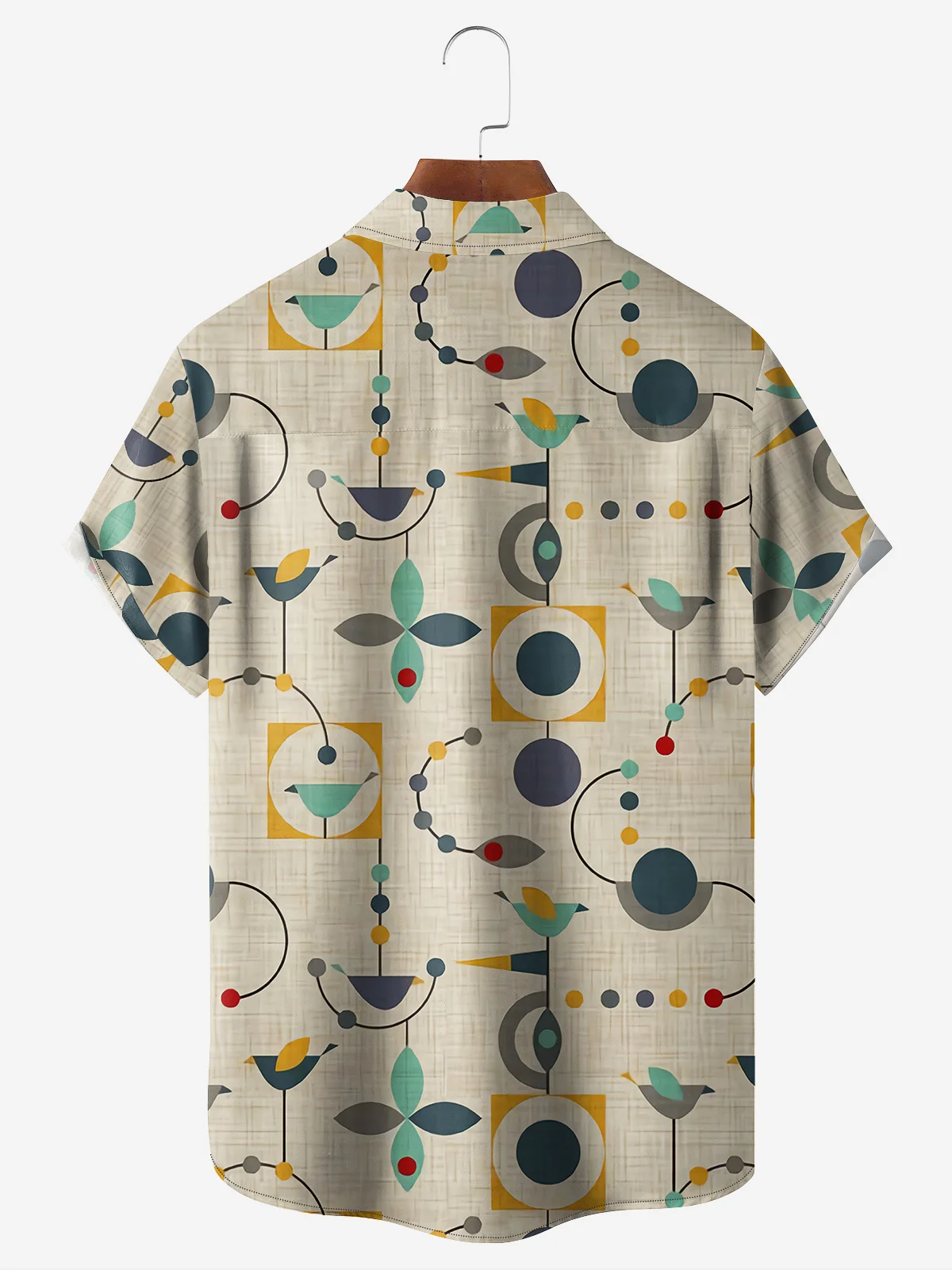 Mid-century Geometric Chest Pocket Short Sleeve Casual Shirt