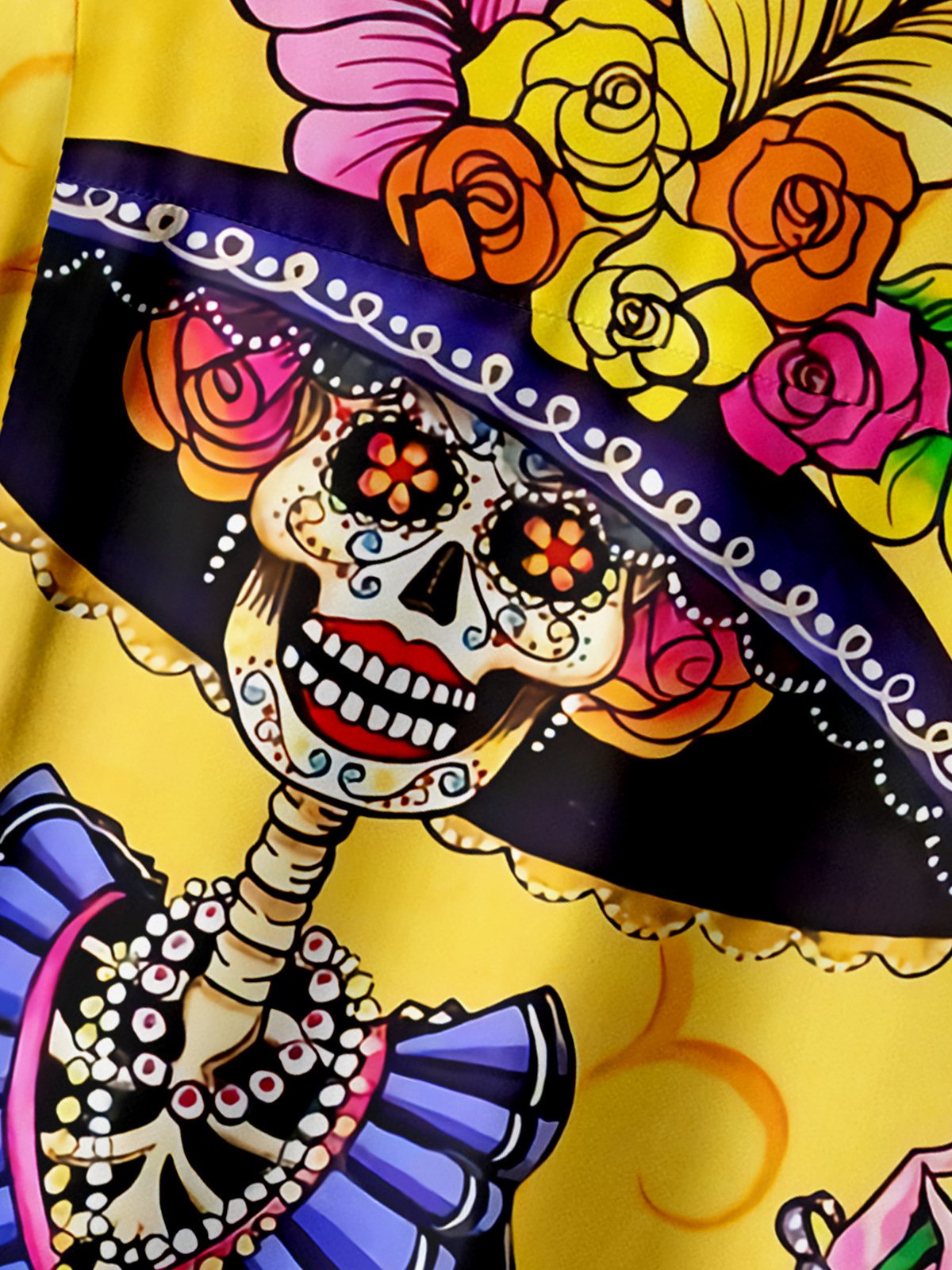 Día de los Muertos Chest Pocket Short Sleeve Hawaiian Shirt