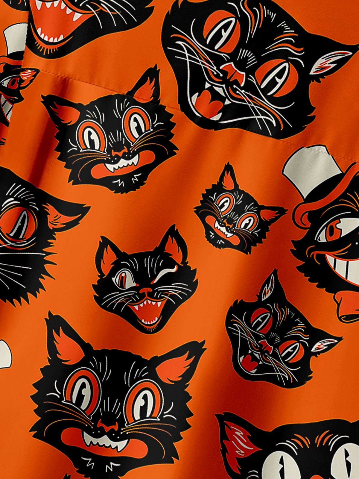 Halloween Cat Chest Pocket Short Sleeve Shirt