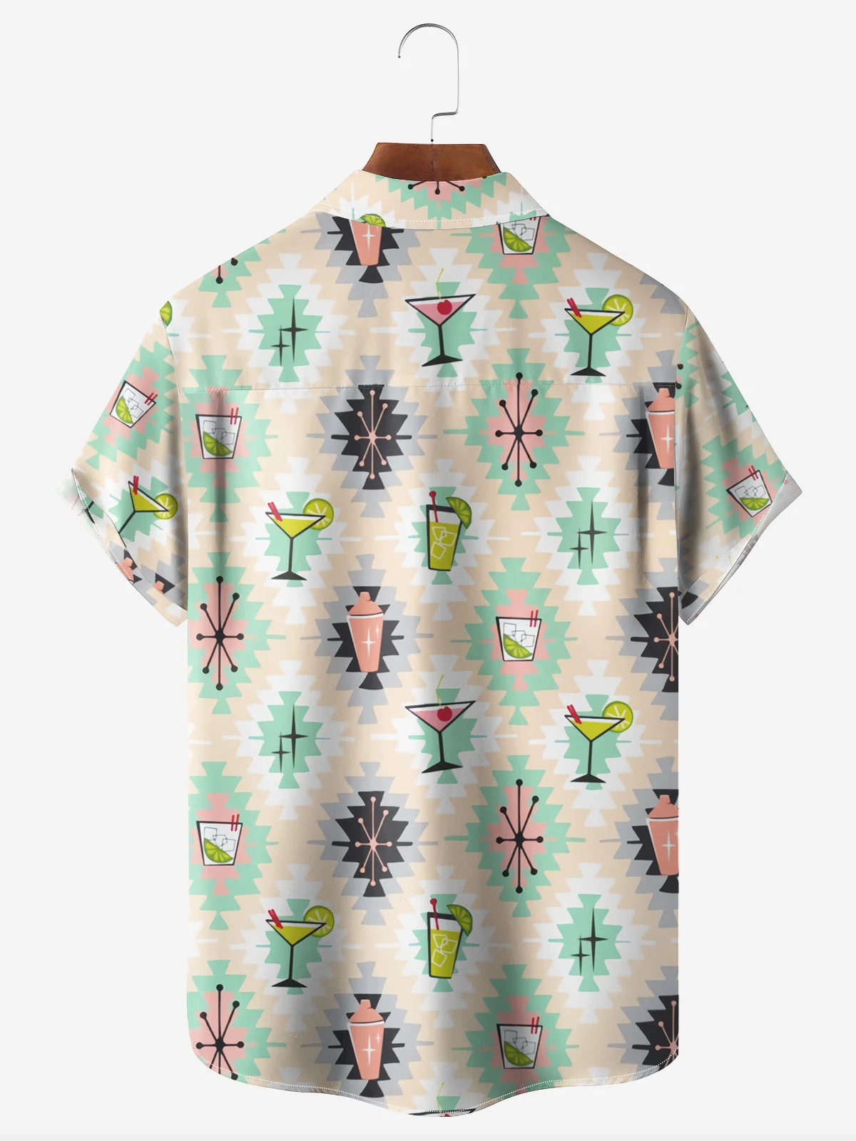 Geometric Cocktail Chest Pocket Short Sleeve Casual Shirt