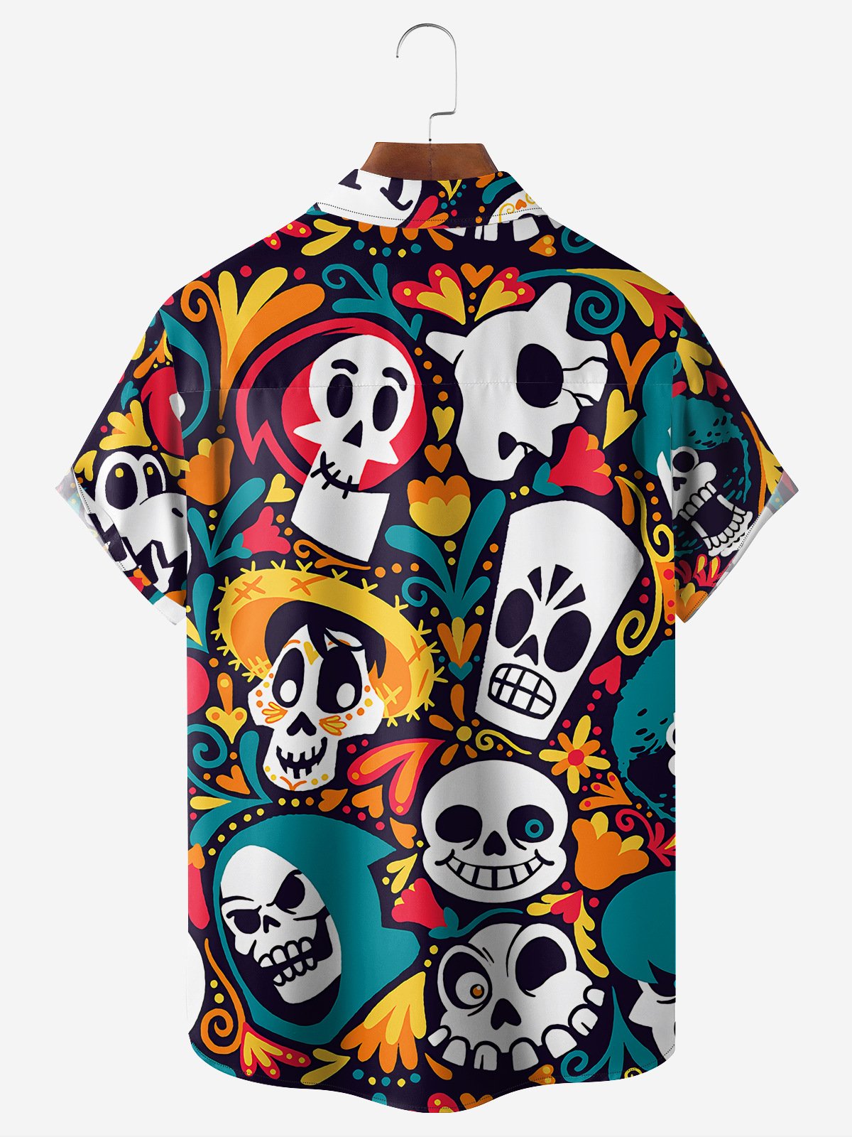 Mexican Independence Day Skull Chest Pocket Short Sleeve Shirt