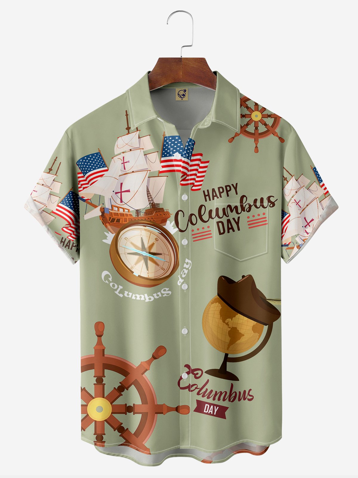 Columbus Day Chest Pocket Short Sleeves Casual Shirt