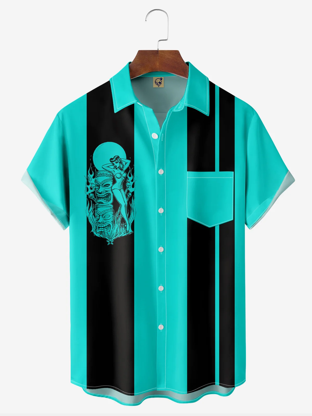 Tiki Chest Pocket Short Sleeve Bowling Shirt