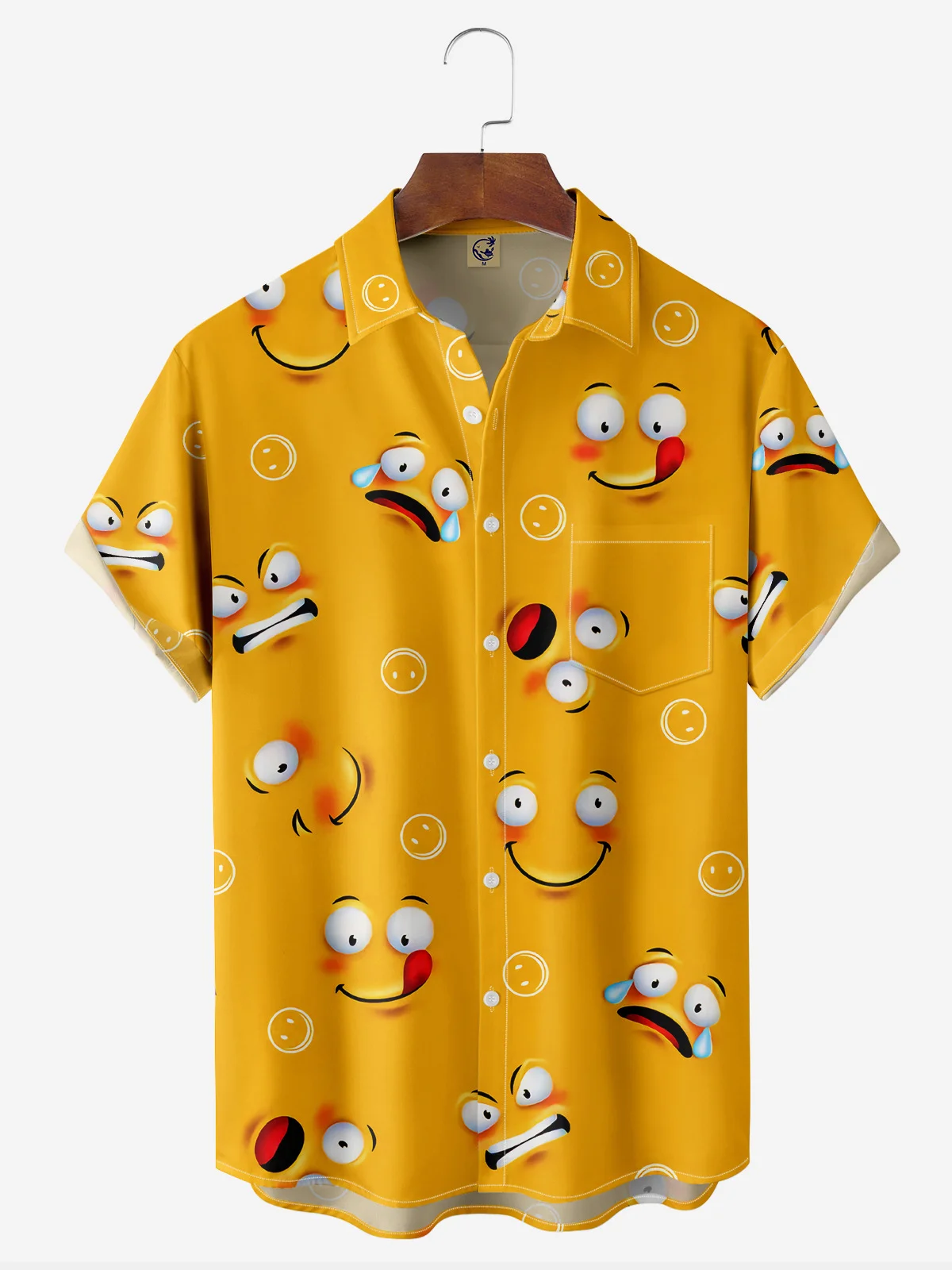 Cartoon Fun Expression Chest Pocket Short Sleeve Casual Shirt