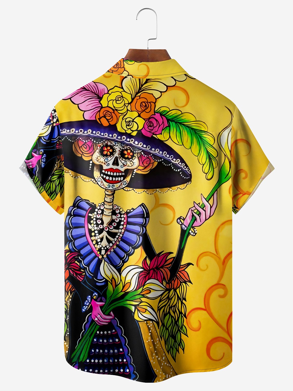 Día de los Muertos Chest Pocket Short Sleeve Hawaiian Shirt