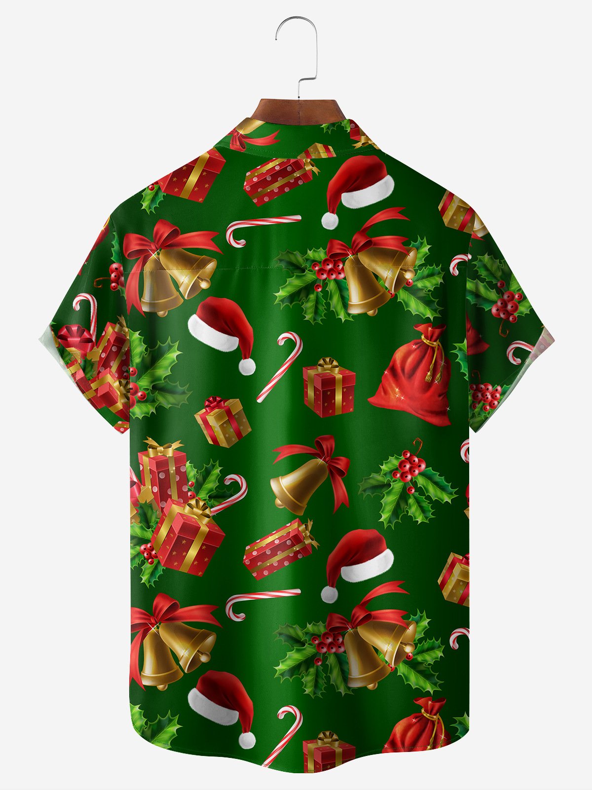 Christmas Tree Bell Chest Pocket Short Sleeve Shirt