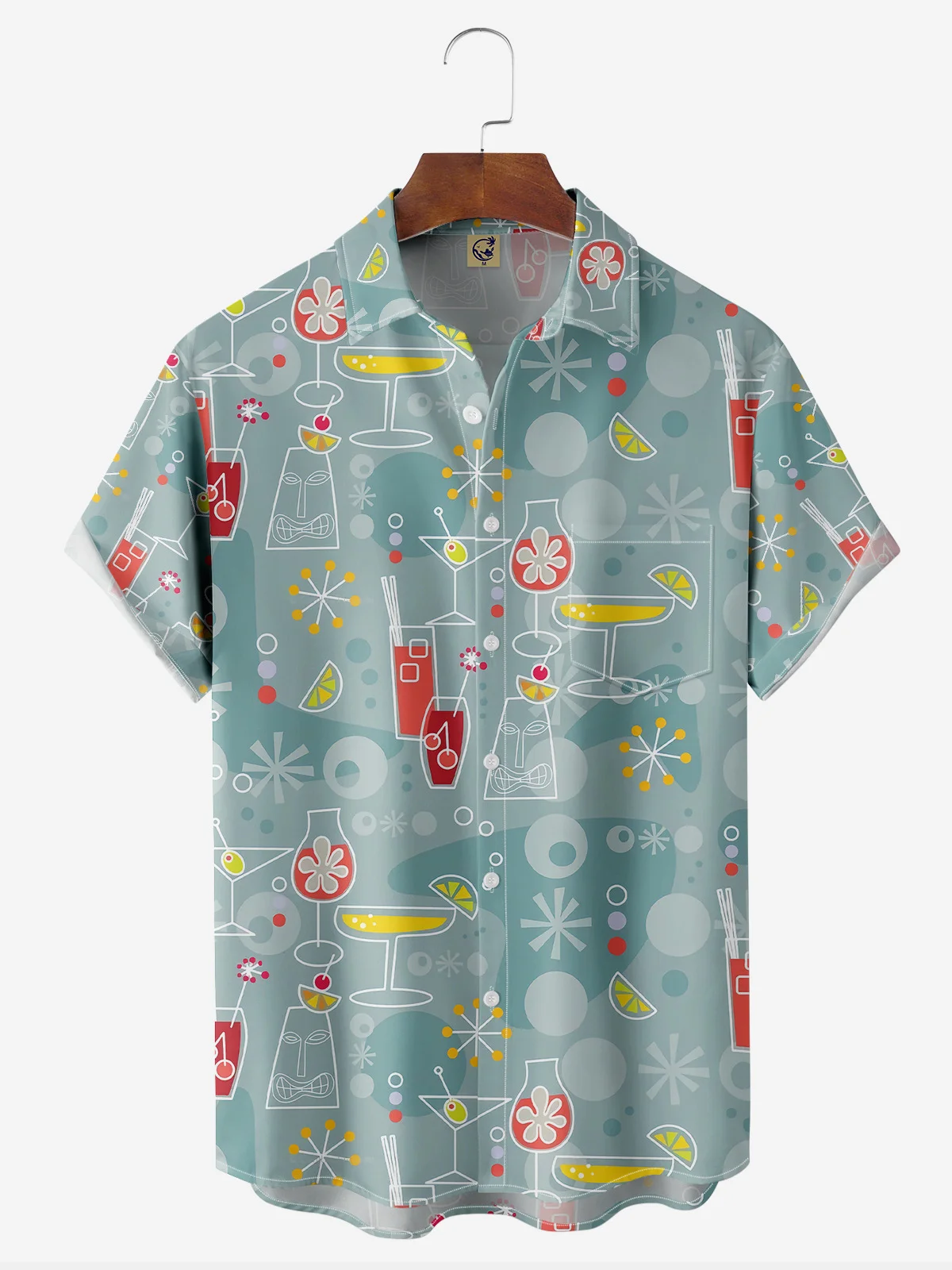 Tiki Cocktails Chest Pocket Short Sleeve Casual Shirt