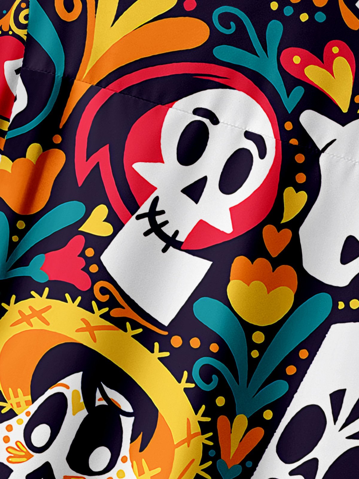 Mexican Independence Day Skull Chest Pocket Short Sleeve Shirt