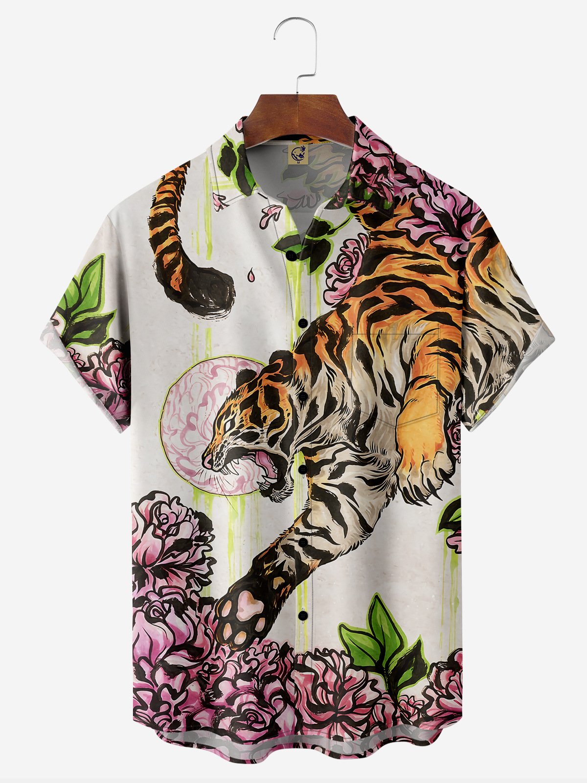 Tiger Chest Pocket Short Sleeve Hawaiian Shirt