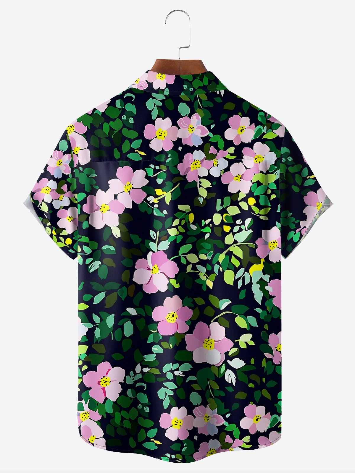 Sakura Blossom in Deep Blue Chest Pocket Short Sleeve Hawaiian Shirt