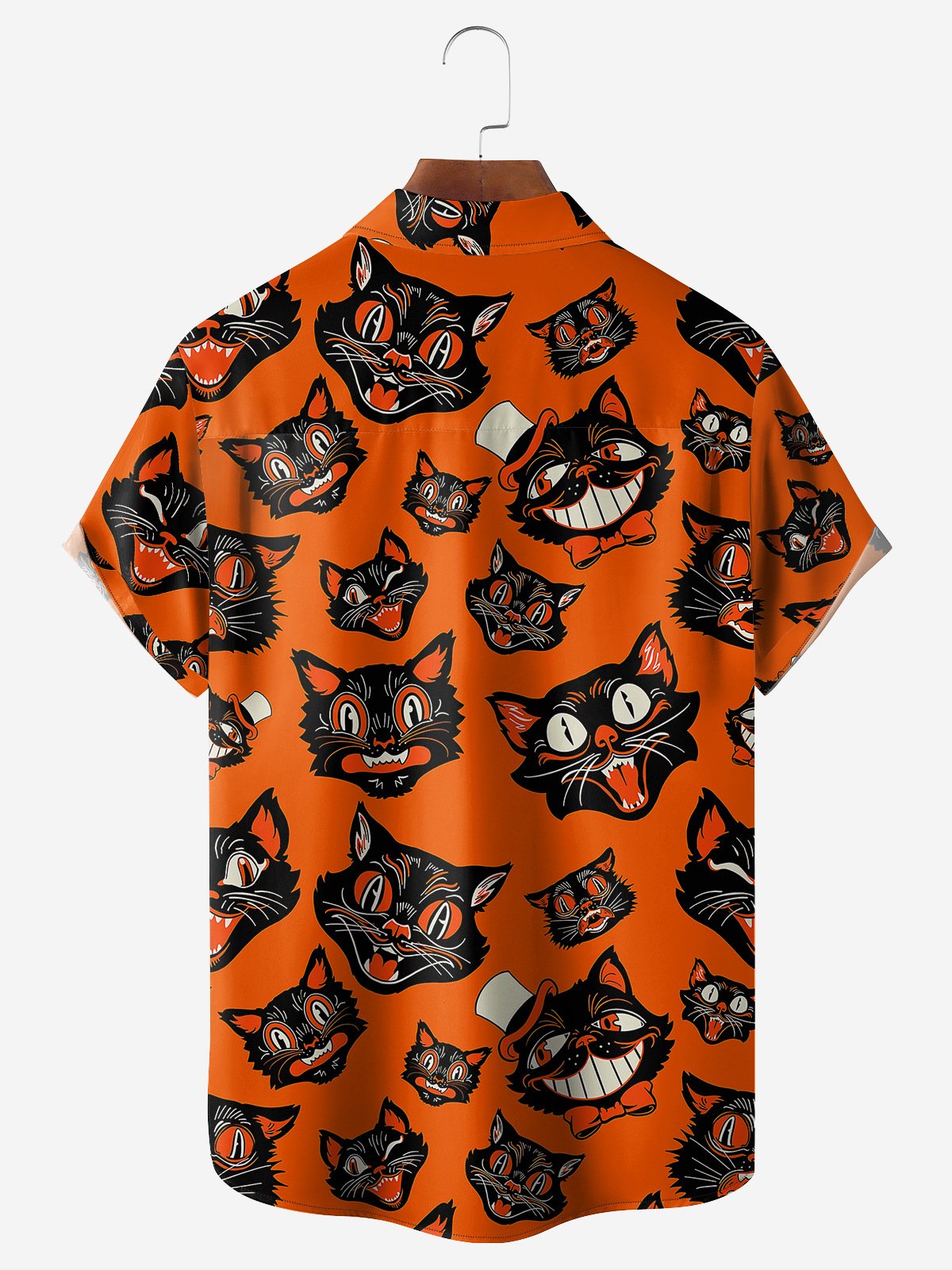 Halloween Cat Chest Pocket Short Sleeve Shirt