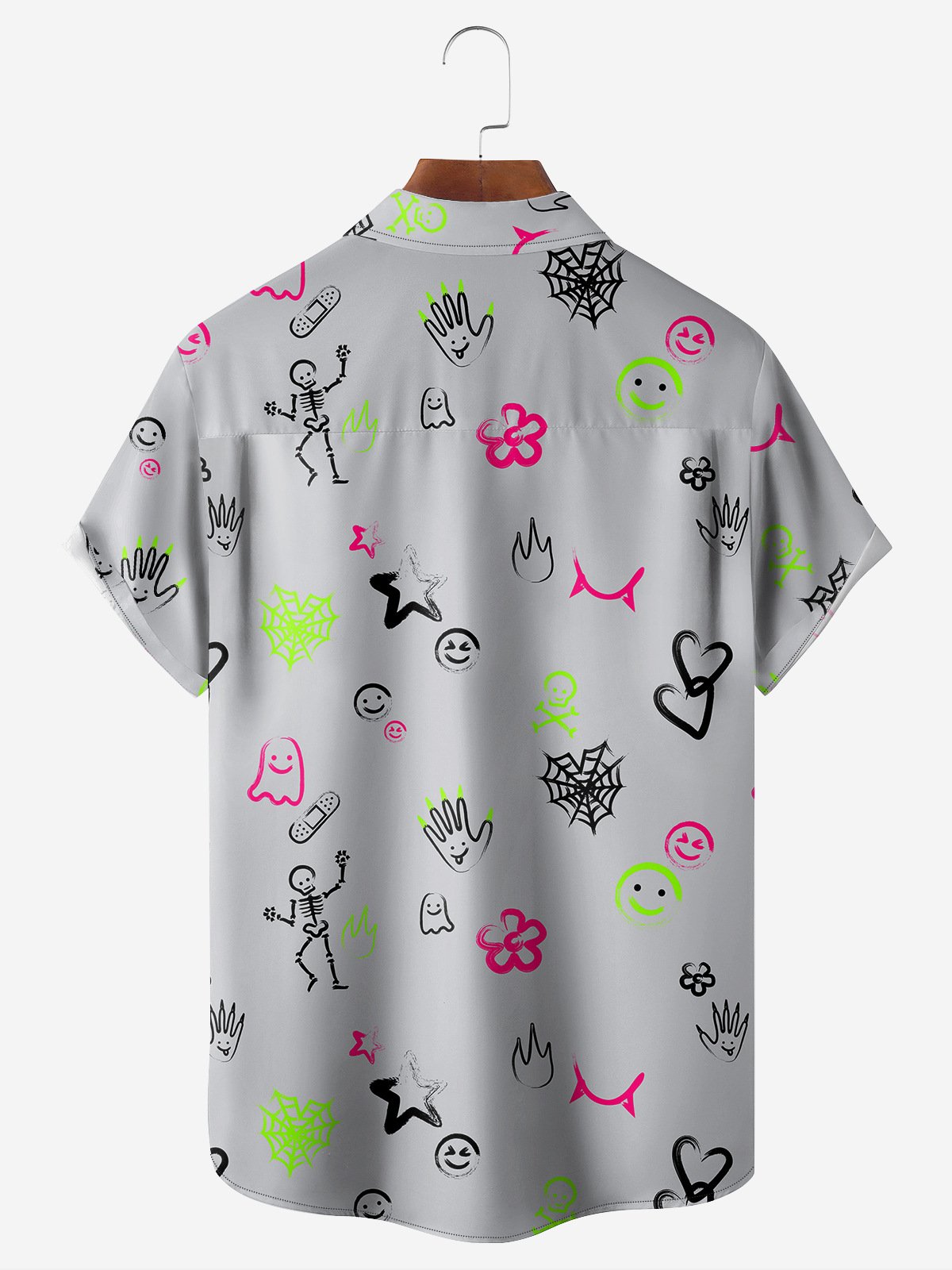 Halloween Ghost Chest Pocket Short Sleeve Casual Shirt