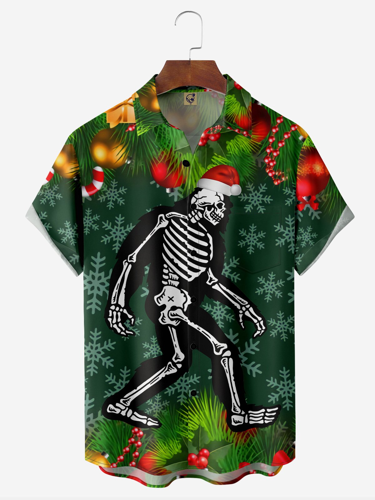 Christmas Chest Pocket Short Sleeve Casual Shirt