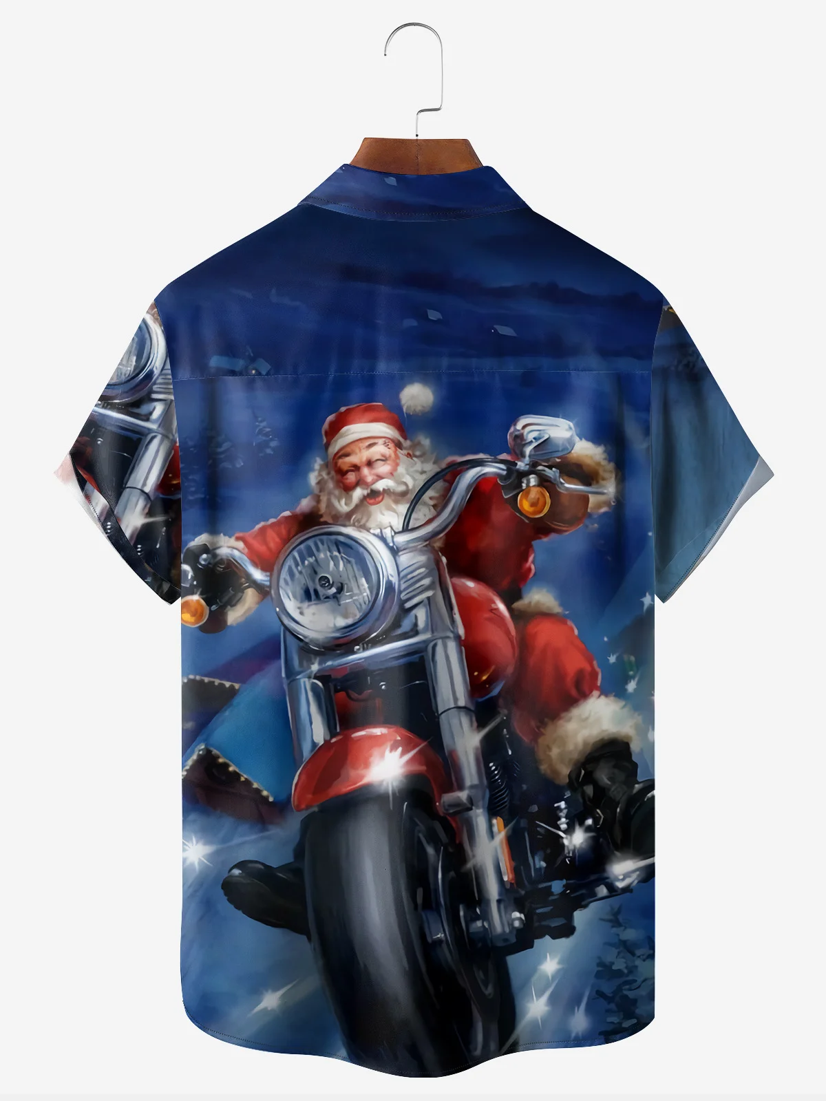 Christmas Santa Chest Pocket Short Sleeve Casual Shirt