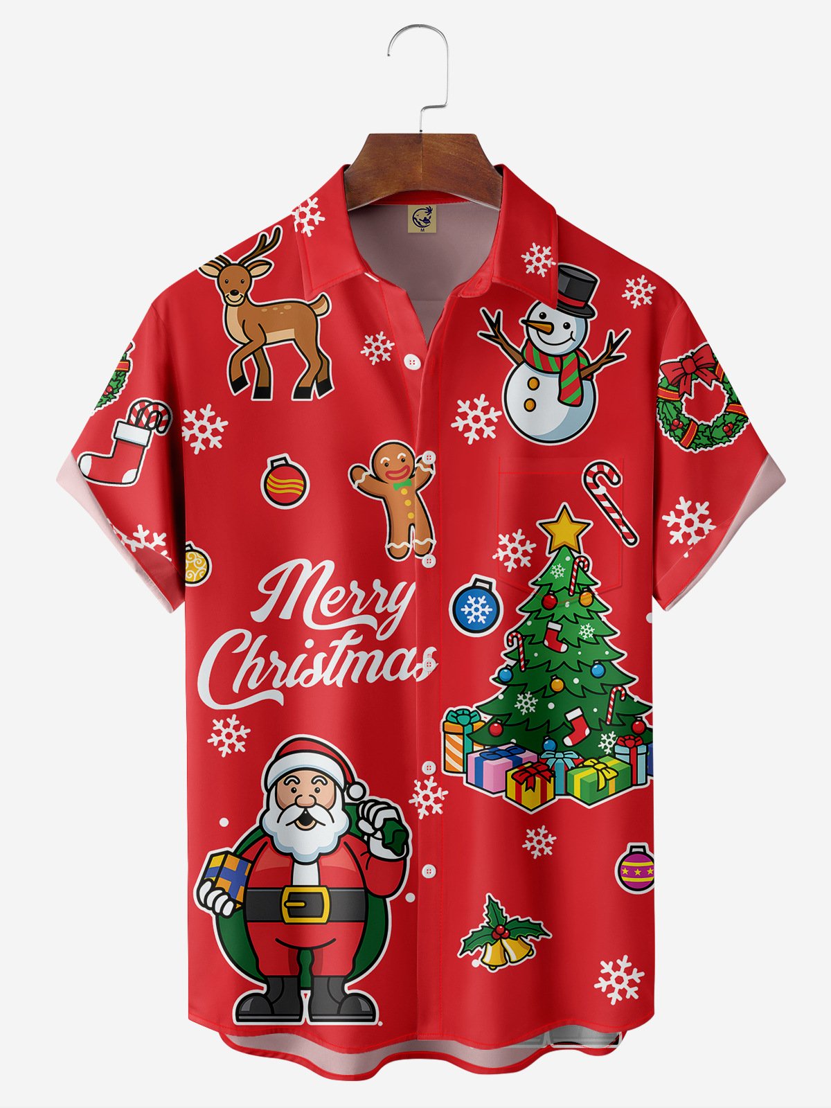 Christmas Santa Claus Chest Pocket Short Sleeve Shirt