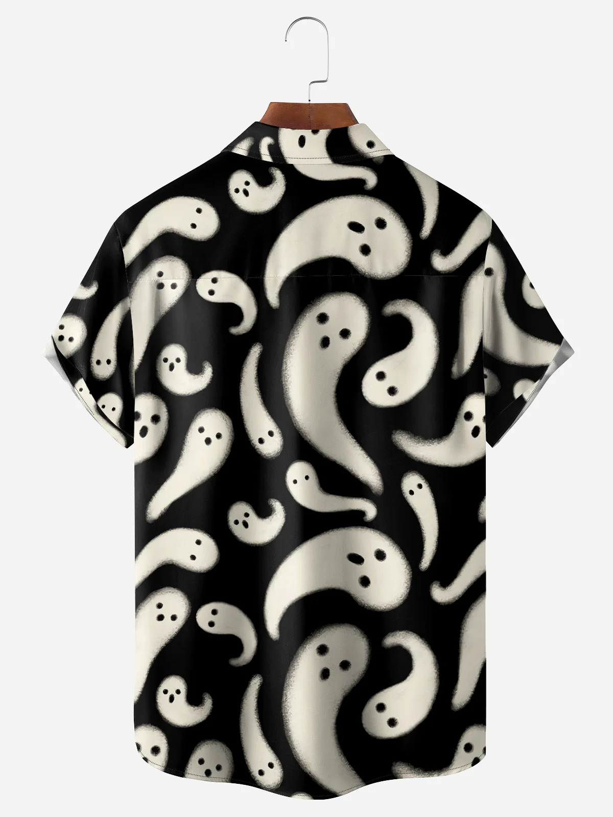 Halloween Ghost Chest Pocket Short Sleeve Casual Shirt