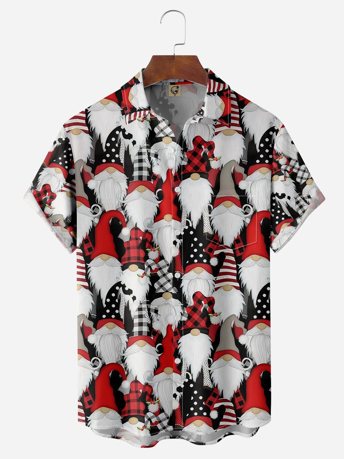 Christmas Gnome Chest Pocket Short Sleeve Casual Shirt