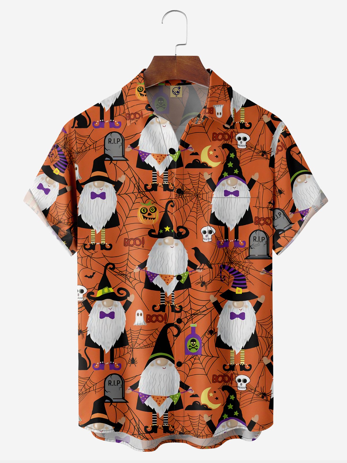 Halloween Gnome Chest Pocket Short Sleeve Shirt